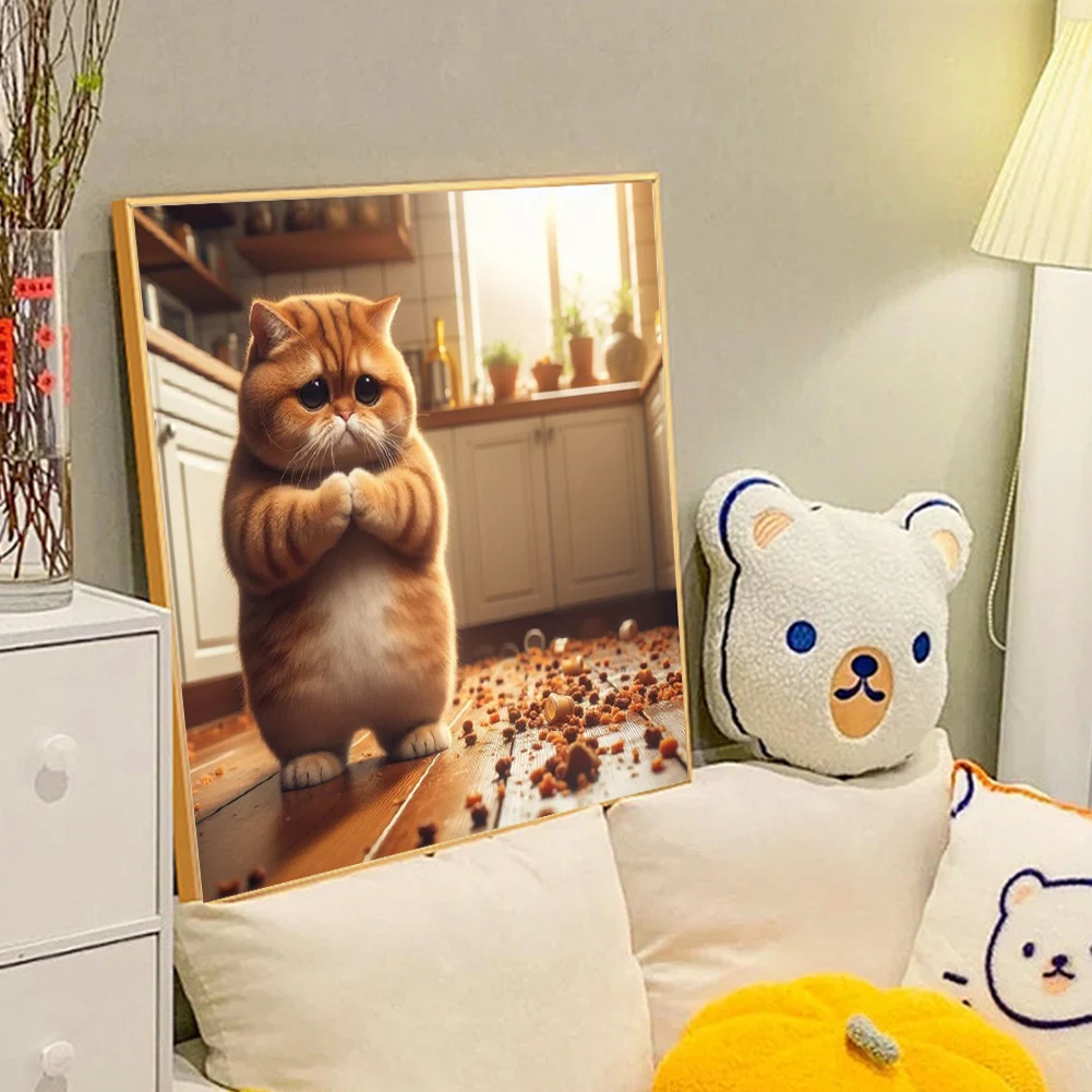5D DIY Full Round Drill Diamond Painting Cat Kit Home Decor Art Craft 40x40cm