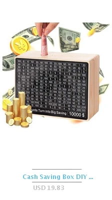 Description Picture 5 of itemWooden Cash Savings Box 1000/2000/3000 Euro/Usd Money Saving Case Reusable Money Save Box with Goal and Numbers tirelire