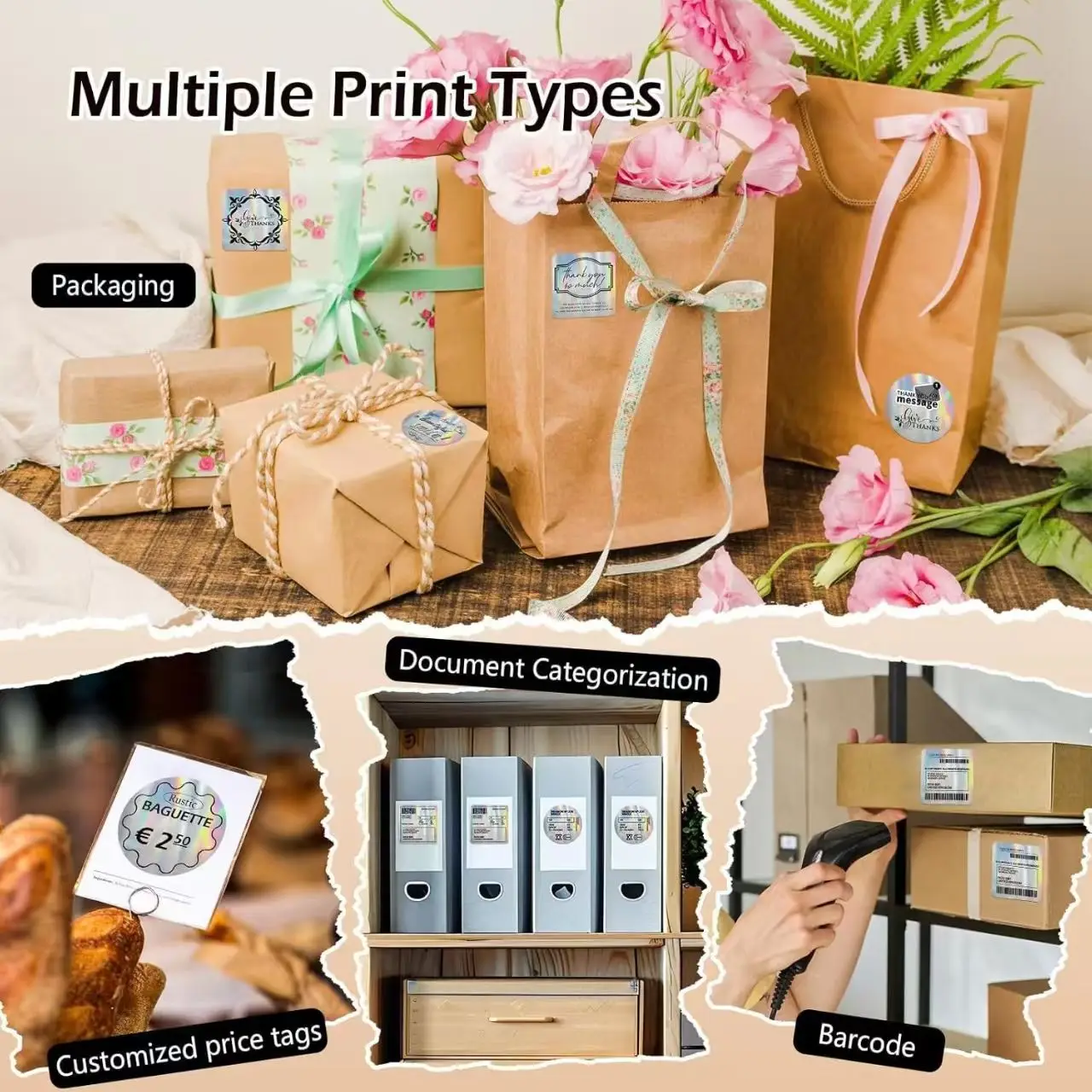 1박스 40x30/50x50mm 메탈릭 실버 열전사 라벨 M110/M200/M220/M221용 방수, 바코드 태그 로그 메모 및 선물 라벨