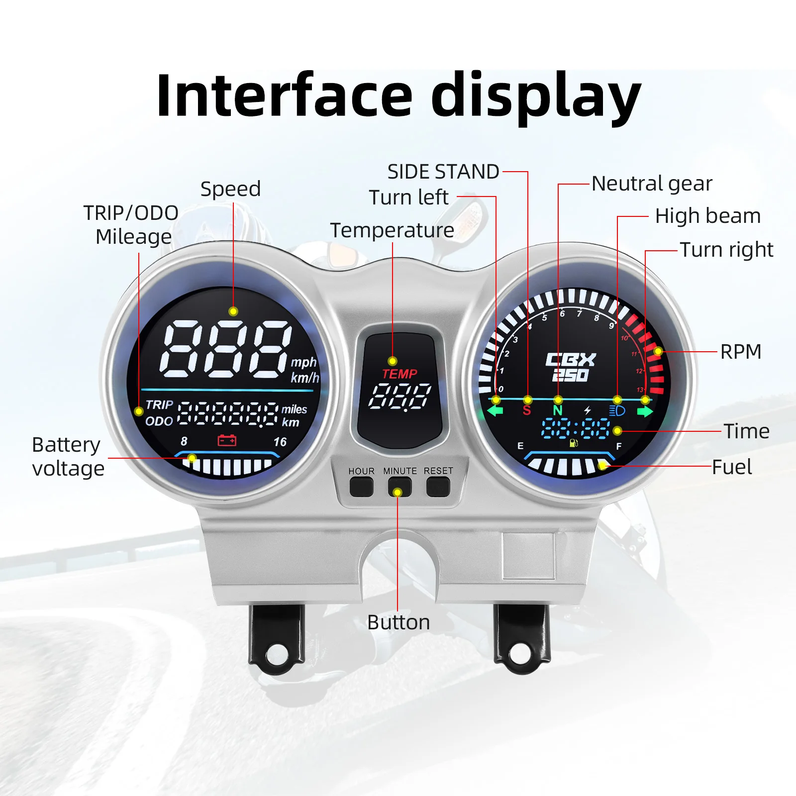 LED Dashboard Motorcycle Tachometer LCD Digital Speedometer OEM 37100-KPF-961 Fo