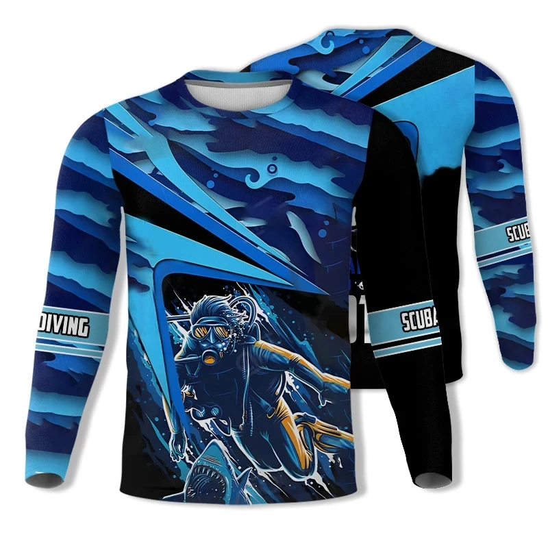 

Diving Series Pattern Printed Autumn Men O-Neck Long Sleeve T-Shirt Vintage Loose O-Neck Tops Autumn Daily Casual Men Clothing