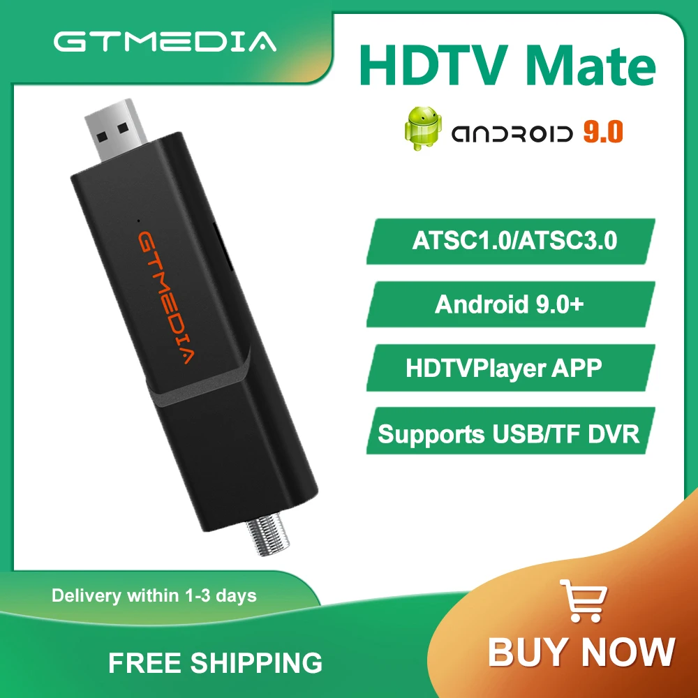 

GTMEDIA HDTV Mate USB Tuner Stick Compatible with ATSC3.0/ATSC1.0 digital terrestrial signal Android 9.0+ HDTVPlayer APP