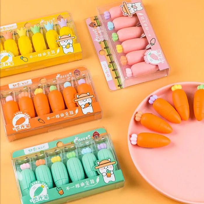 

6 box/lot Creative Carrot Cactus 6 Colors Highlighter Mini Drawing Marker Pens Promotional Gift Office School Supply wholesale