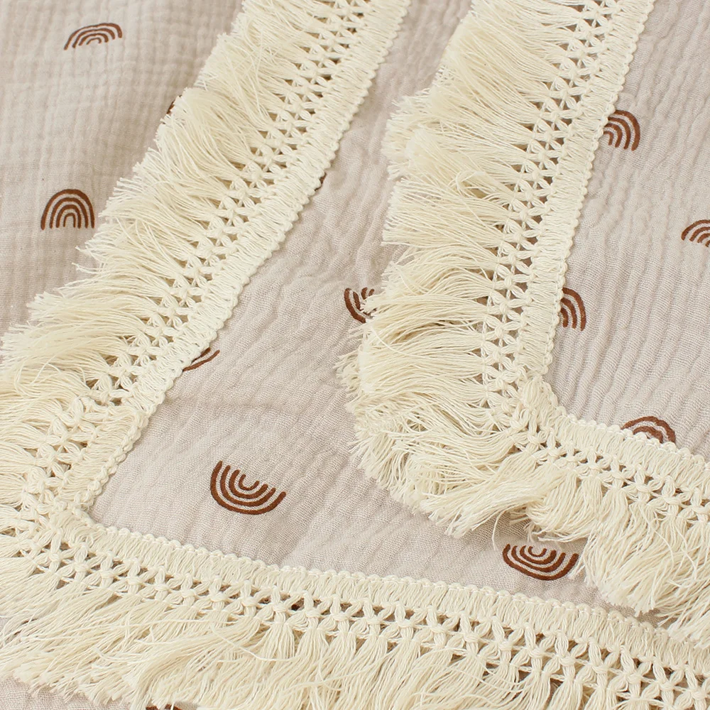 Baby Blankets Newborn Cotton Muslin Swaddle Blanket Baby Blankets Tassel Fringe Swaddle Blanket Diaper Baby Gauze Bath Towel 4