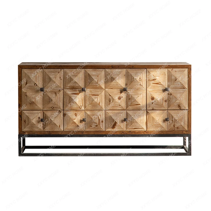 

Home Entrance Cabinet American Retro Solid Wood Distressed Locker Living Room B & B Curio Cabinet Sofa Side Cabinet