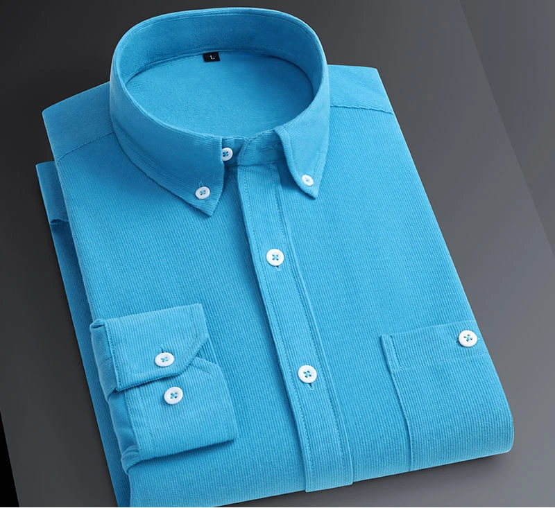 High Quality Men Cotton Corduroy Warm Winter Shirt Versatile Long Sleeved Bottoming Casual Male Solid Tops Vintage Shirts H144