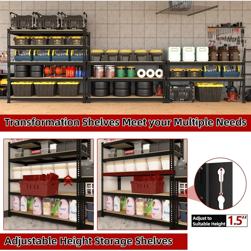 2 Packs 48" W x 24" D x 72" H Adjustable Garage Storage Shelves - 5-Shelf Heavy Duty Shelving Unit, Metal Utility Storage 5