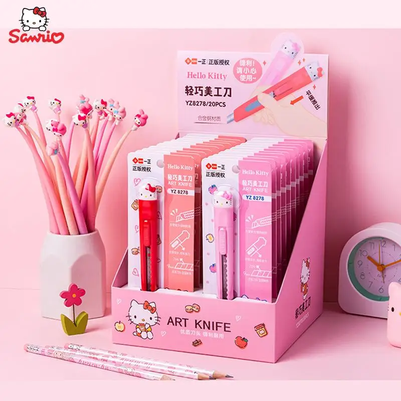 

20Pcs Set Cartoon Sanrios Hello Kittys My Melody Kawaii Cute Utility Knife Girl Student Hand Account Material Cutting Knife Gift