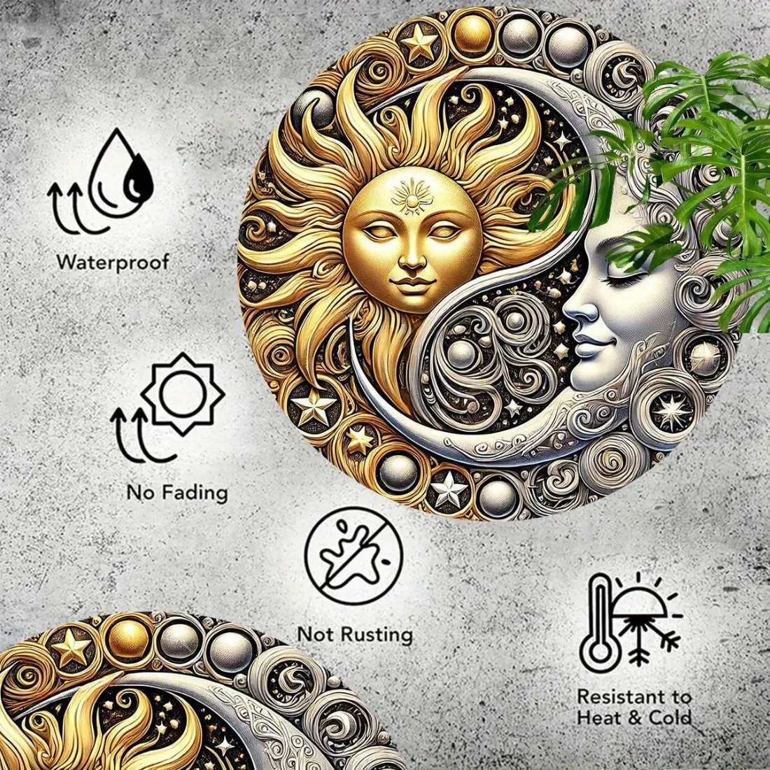 Celestial Sun and Moon Dual-Tone Metal Wall Art - Durable Iron Home and Garden Decoration