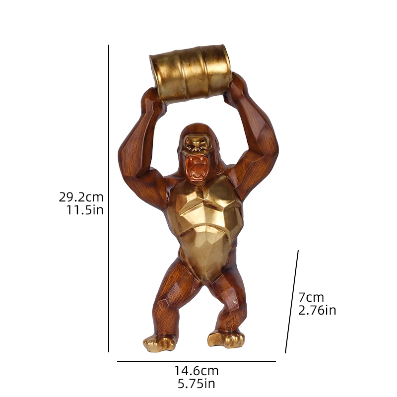 Wood-Grain Gorilla Resin Sculpture: Elegant Decorative Piece