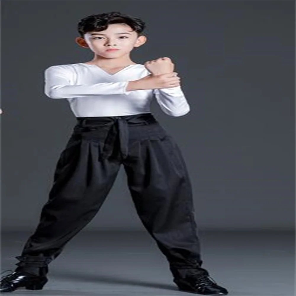 Boy Latin Dance Pants Ballroom Dance Pants Children's lace-up waist Cha Cha/Rumba/Samba