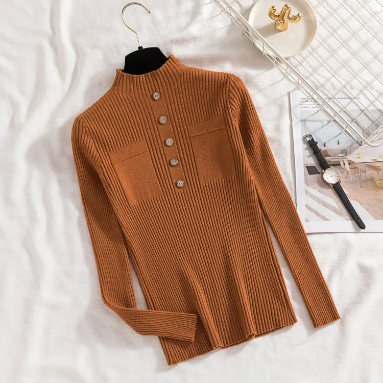 black sweater Womens Sweaters 2022 New Fashion Button Turtleneck Sweater Women Soft Knitted Ladies Sweater Winter Tops Pullover Jumpers Ladies turtleneck sweater Sweaters