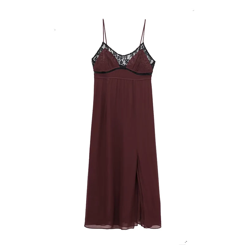 Women's Lace Chiffon Patchwork Camisole Dress Women French Style Fashion Backless Sexy Midi Dress Evening Party Dresses