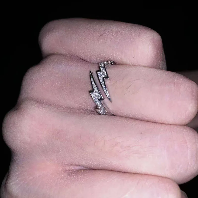 Punk Hip Hop Zircon Lightning Open Rings for Men Creative Adjustable Ring zircon rings,fashion rings,punk rings,fashion ring,finger rings
