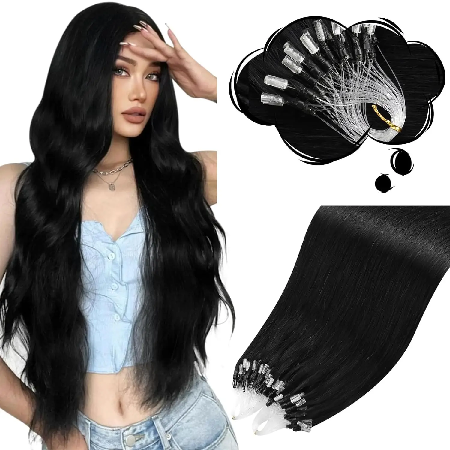 Moresoo Micro Bead Hair Extensions Real Human Hair Brazilian Remy 50G/50S 14-24IN Microlink Extensions Human