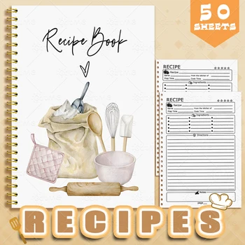 1 quaderno per ricette, un agenda da cucina con graziosi motivi culinari e un diario alimentare dai colori pastello per cuochi casalinghi e pianificatori di pasti