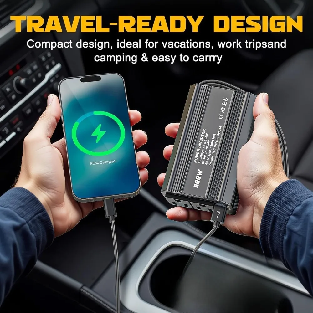 300W 파워 인버터 DC 18V에서 AC 220V 120V로 변환, 라이오비 18V 배터리용 휴대용 파워 스테이션 발전기, 2개의 AC 포트와 2개의 USB 포트 포함