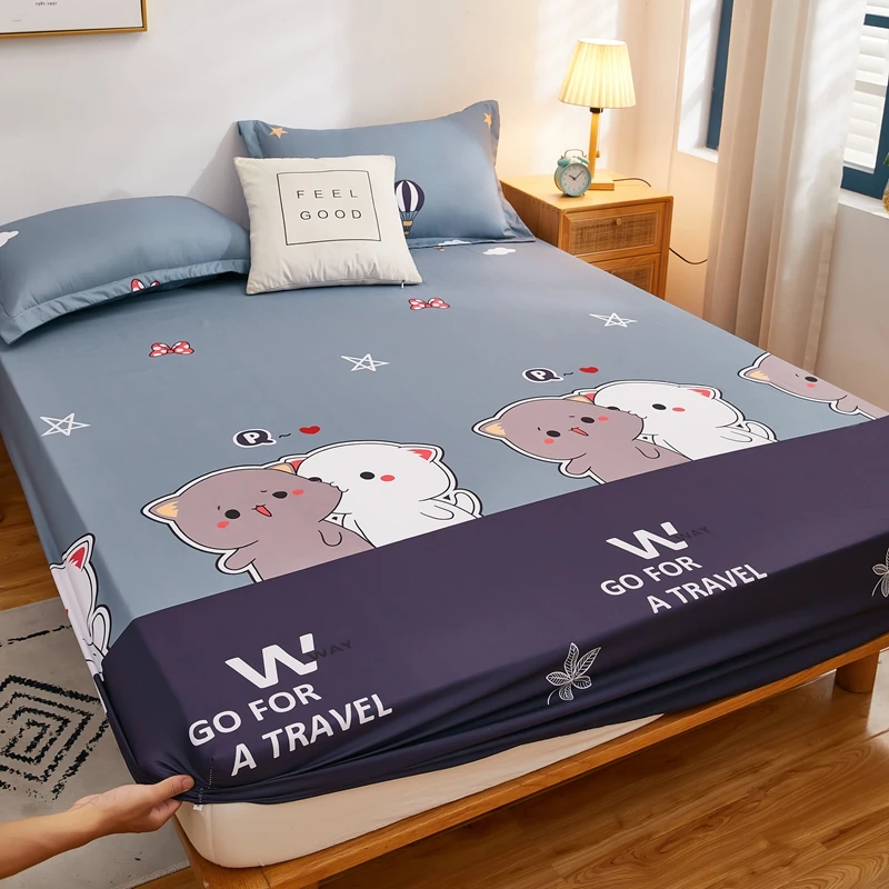 

Kuup-Polyester Cartoon Bear Bedding Fitted Sheet Only(no pillowcase) Elastic Band Around Mattress Cover King Size Bed Cover