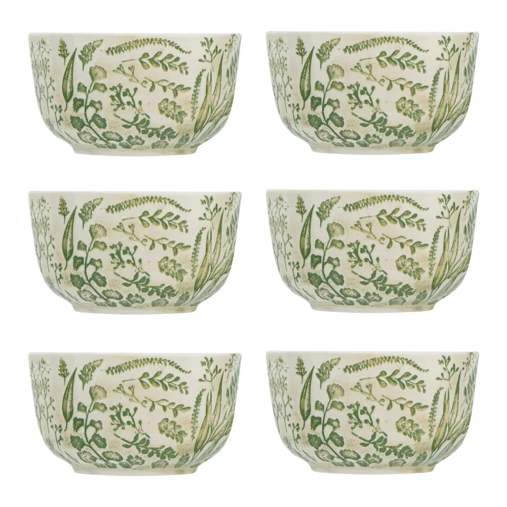 

Stoneware Bowls with Embossed Green Pattern Set of 6 Bowls Dishwasher Safe Microwave Safe Sturdy Construction Durable