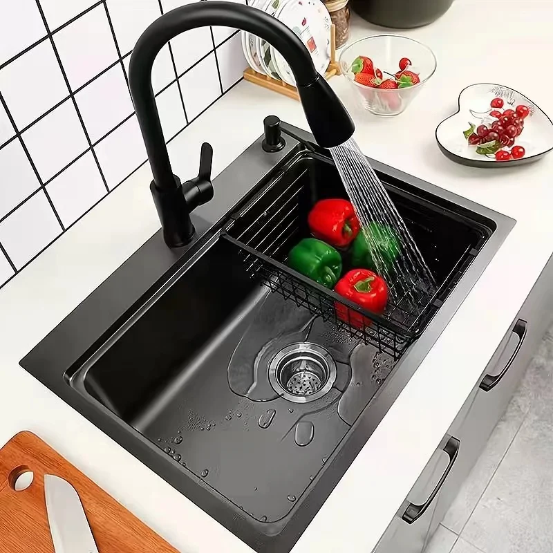 Kitchen sink drain basket drying tableware drain rack washing vegetable fruit basket high-end nano water scouring rack
