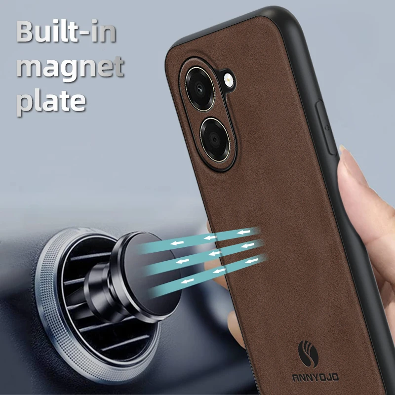 Leather Shockproof Phone Case with Built-in Car Magnet