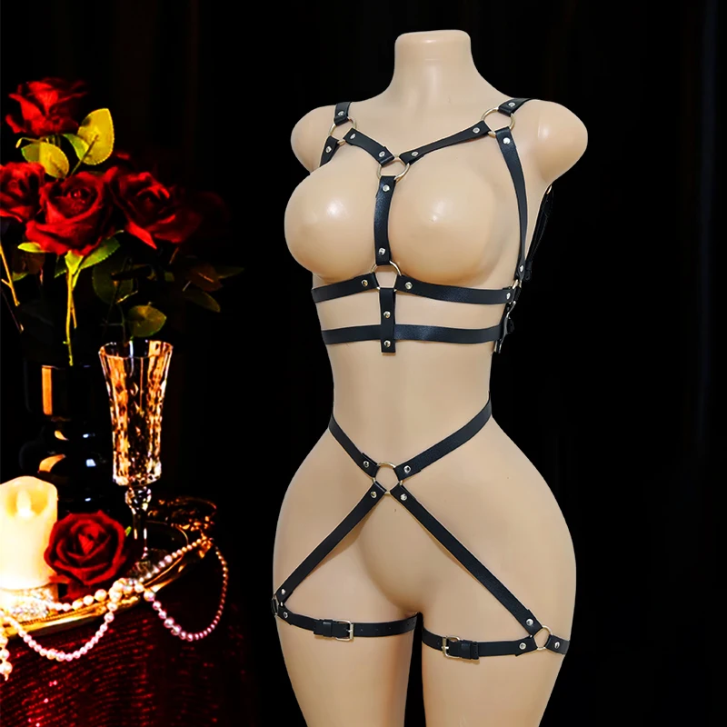 Ladies Sexy Top Bottom Binding Strap Set Gothic Cosplay Gear_voghion.com