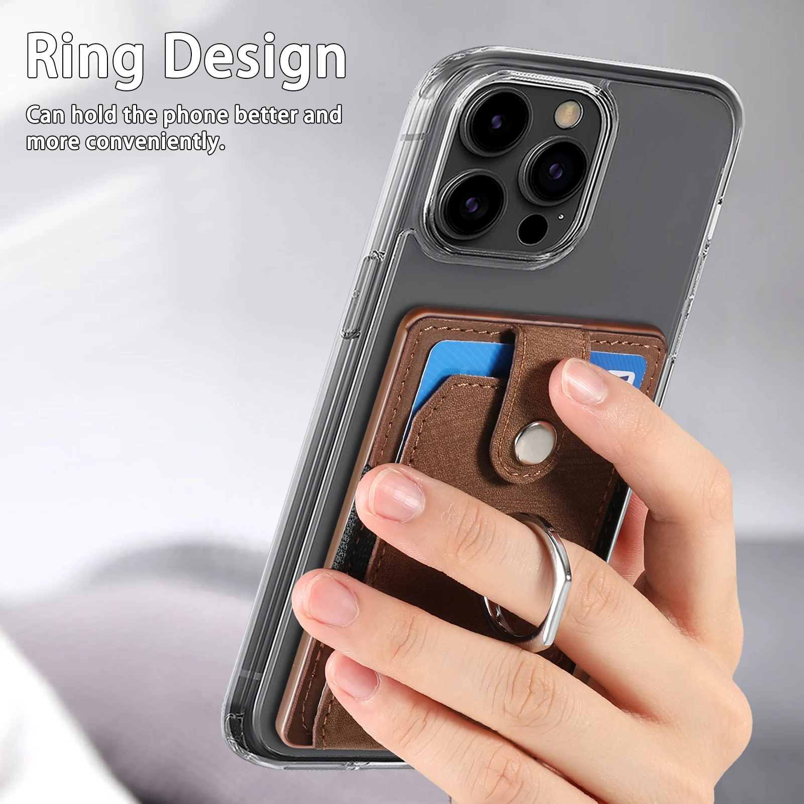 Universal PU Leather Phone Wallet Case with Card Slot and Ring Stand Attachment