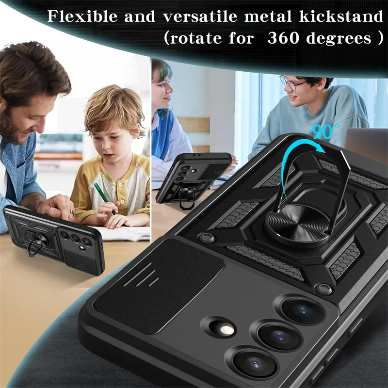 Slide Lens Protection Armor Case with Car Magnetic Bracket - Durable Protective Cover