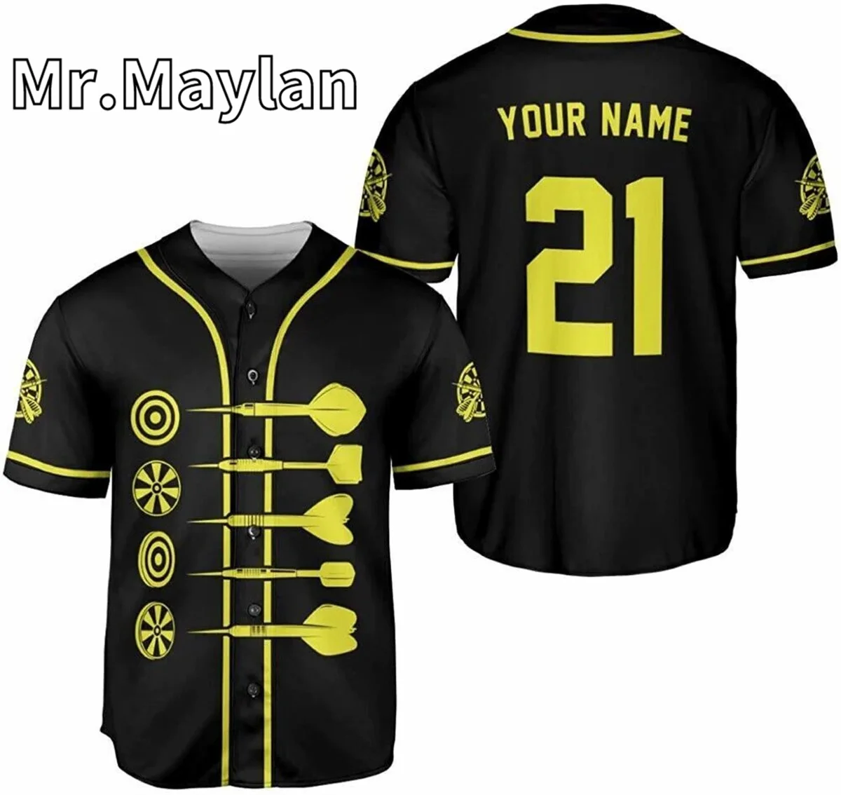 

Custom Name Darts Black Baseball Jersey Shirt 3D Printed Perfect Dart Shirts Best Gift For Dart Lovers Casual Tee hip hop Tops-7