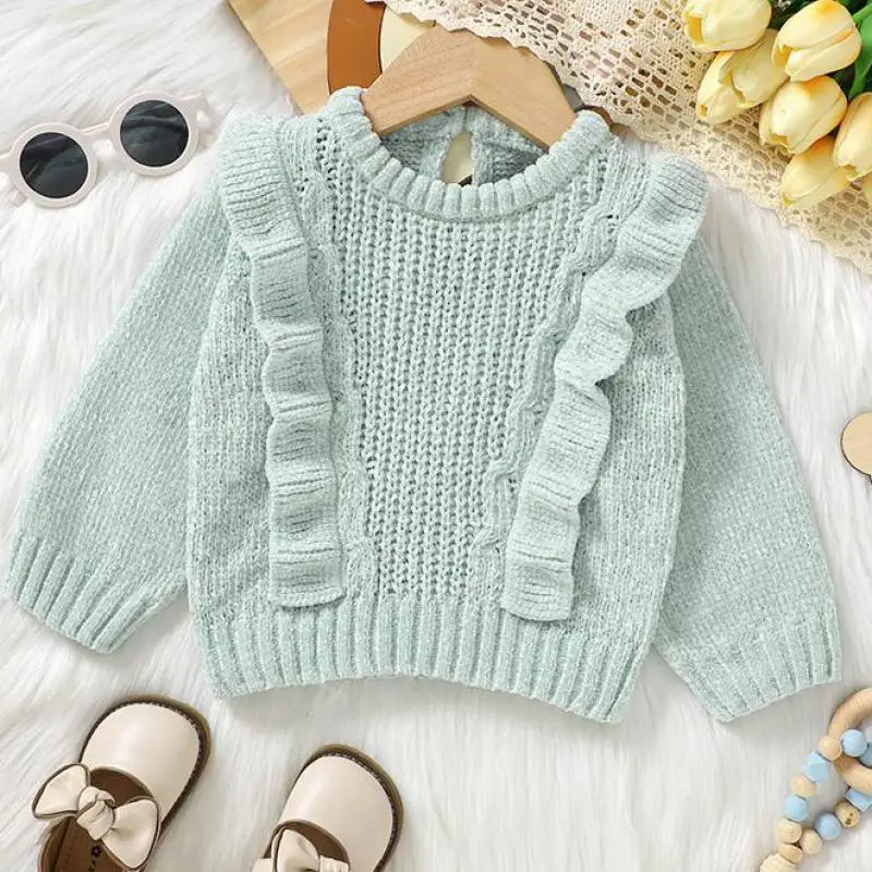 가을 겨울  옷 패션 소년 소녀 플렁싱 니트 스웨터, 솔리드 어린이 따뜻한 니트..