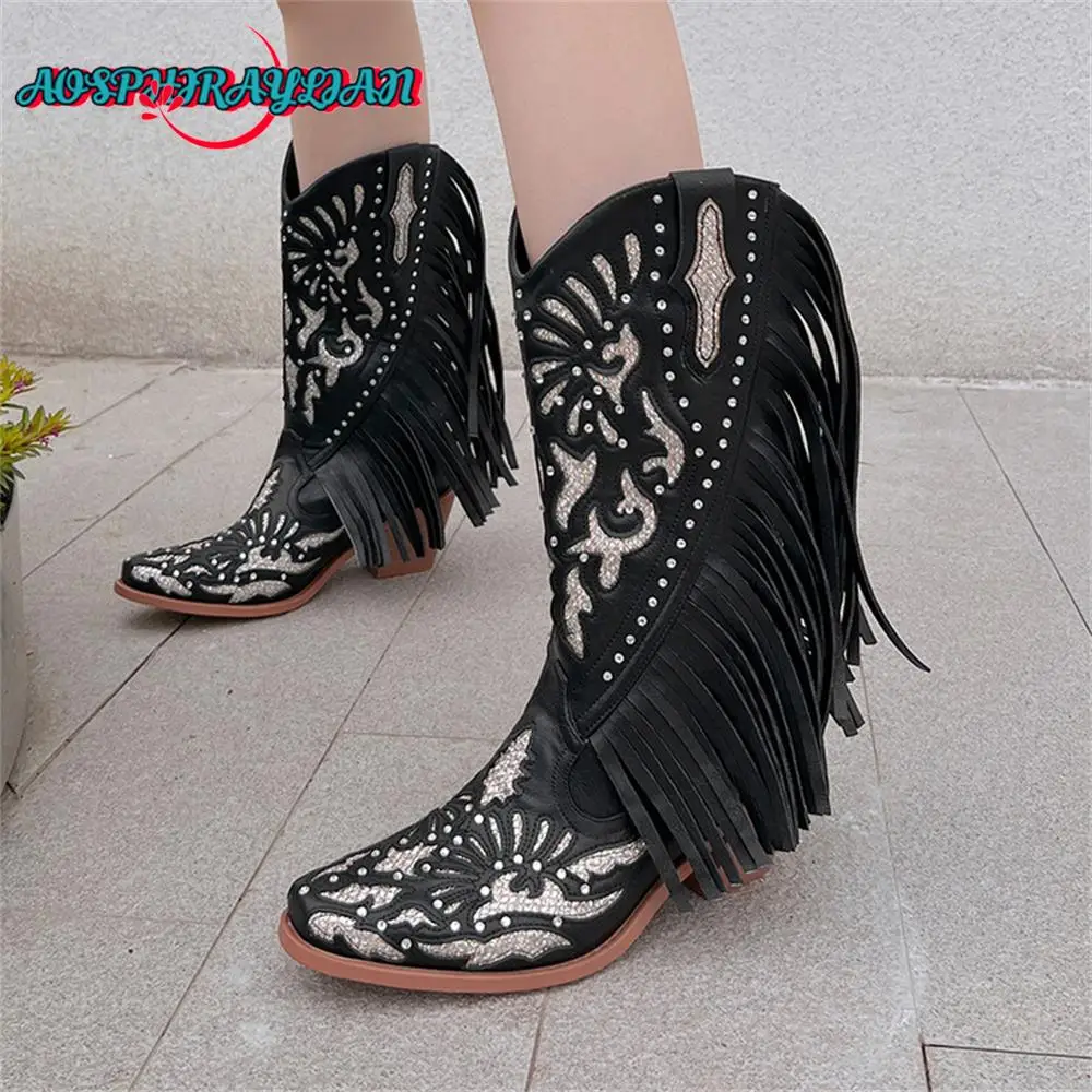 Retro Western Tassels Fringe Cowboy Cowgirl Boots For Women 2023