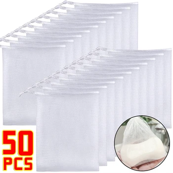 1/50Pcs Soap Foaming Net Bags Facial Cleanser Soap Exfoliating Mesh Drawstring Bag Shower Body Wash Bathroom Cleaning Supplies 1