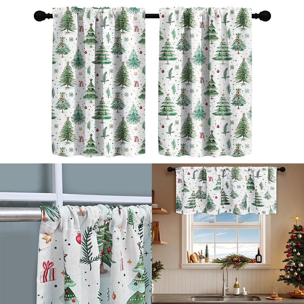 1Pcs Christmas Forest Rod-Through Short Curtain Blackout Partition ...