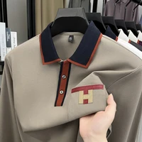 Polo à manches longues pour hommes, 100% pur coton, léger, de luxe, à la mode, nouveau article d'automne, T-shirt de Base à col de papa d'âge moyen 4