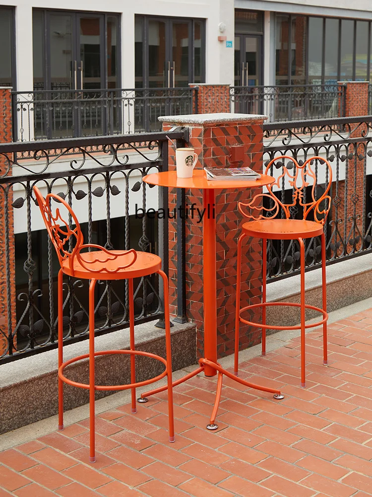 zqOutdoor Courtyard Outdoor Bar High Leg Bar Stool Home Leisure Dining Chair Coffee Shop Waterproof