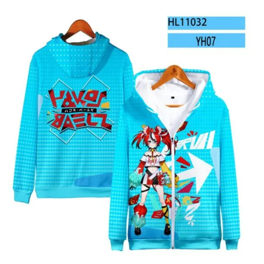 Japan Anime Hakos Baelz 3D Print Zip Up Women/Men Hoodie Sweatshirt Streetwear Hip Hop Cosplay Zipper Hooded Jacket Outerwear