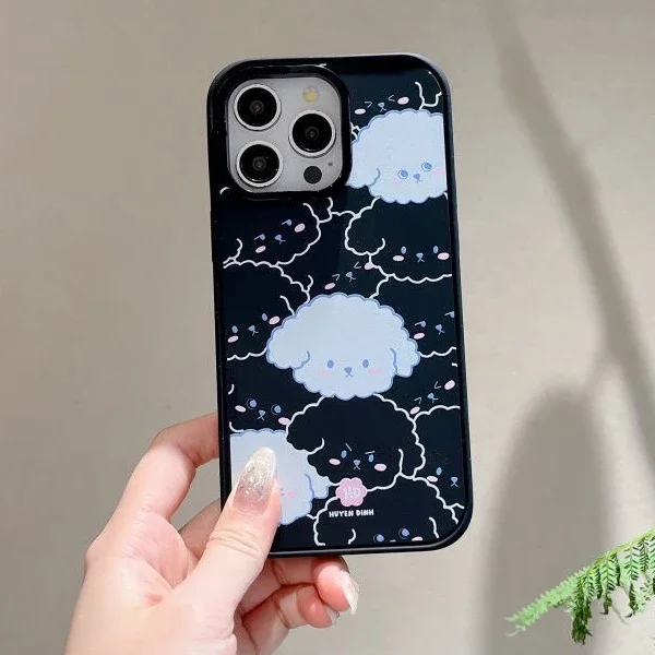 Cute White Dog Black Frosted Phone Case Cover for IPhone 13 14 15 Pro Max Case