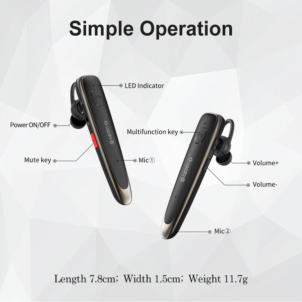 Glazata Bluetooth Headset 5.1 Earphones Wireless Dual Mic Noise Canceling HD Calls Hands-Free for Driving Long Battery Life 6