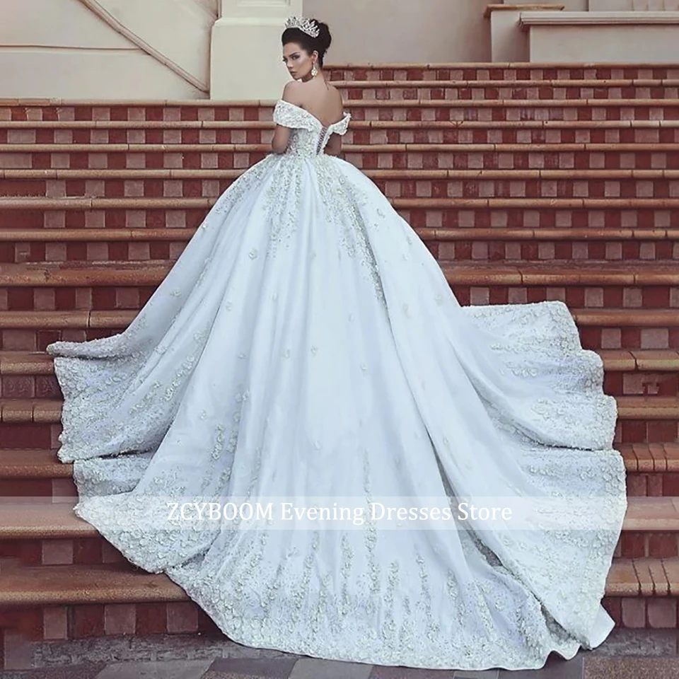 Luxuriöses Spitzenapplikationen Schulterfreies Glitzer-Perlen-Hochzeitskleid 2026 Prinzessinnen-Sweetheart-Ballkleid Brautkleider Vestidos De Novia – Detail 4