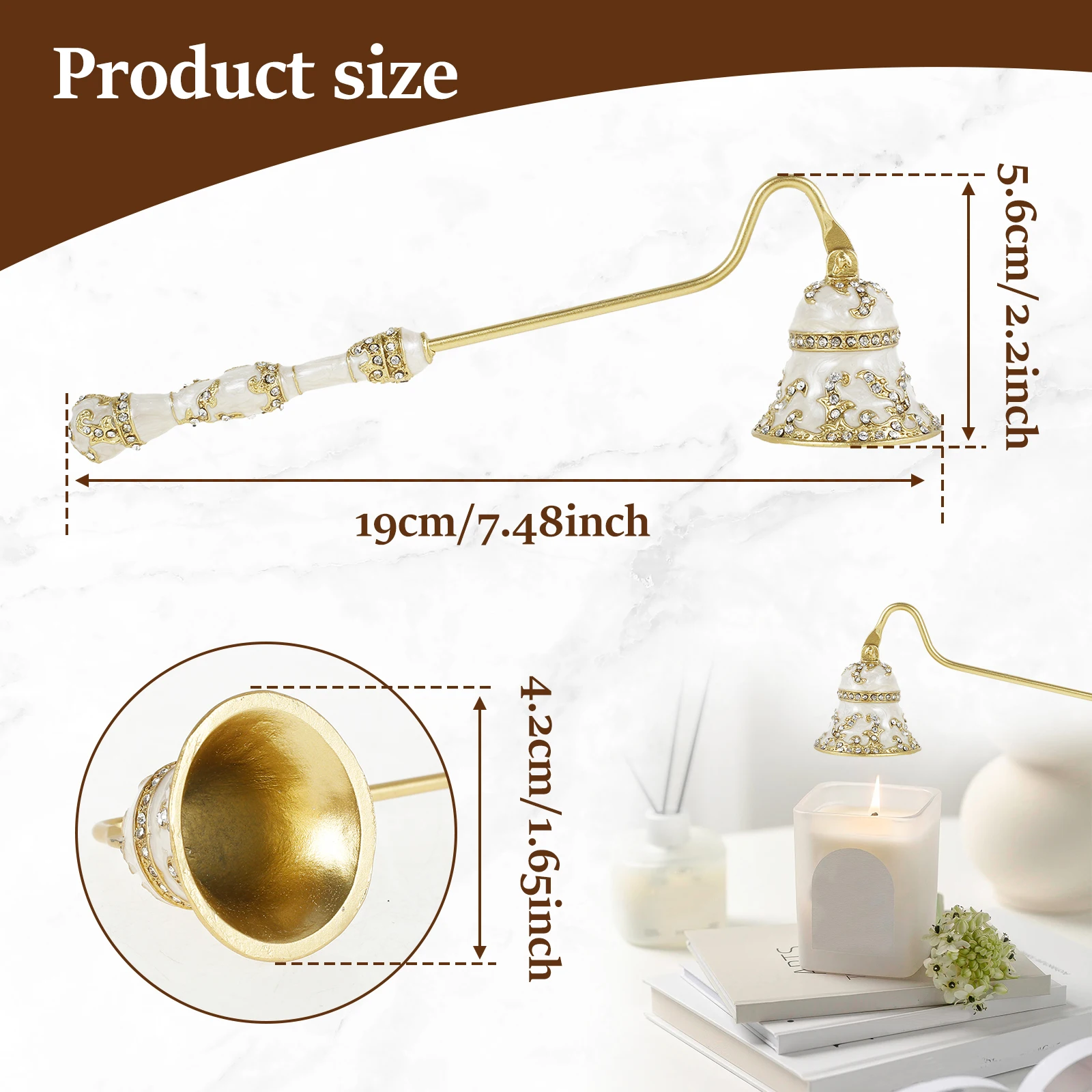 Metal Candle Snuffer Rotatable Handle Vintage Flower Shape Candle Extinguisher Easy to Use Faux Crystal Decorative Wick