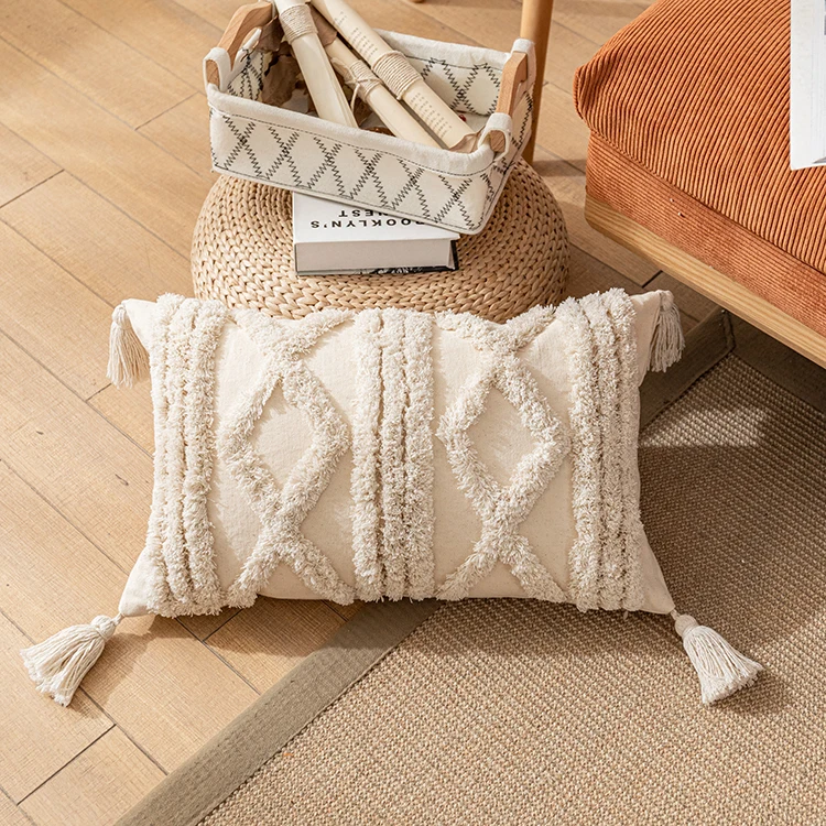 Boho-Dekoration, Kissenbezug, 45 x 45 cm/30 x 50 cm, Natur-Baumwolle, Kissenbezug, Quasten, quadratisch, Heimdekoration für Wohnzimmer, Schlafzimmer – Detail 11