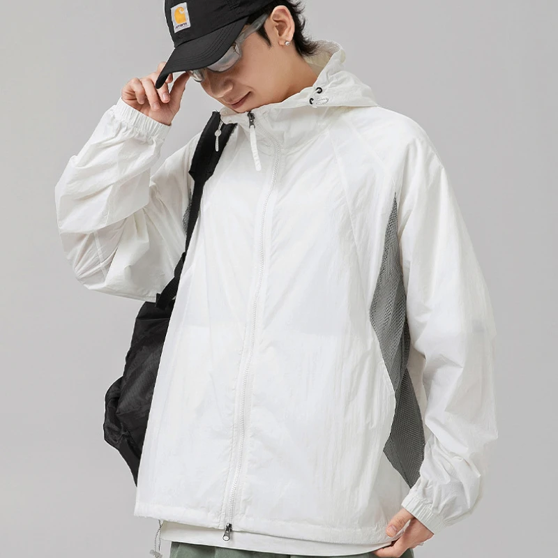 Men Hooded Sweatshirt Outdoor Sun Protection Windbreaker Thin Jacket Zip Long Sleeve Fishing Hiking Quick-drying Clothes Climb