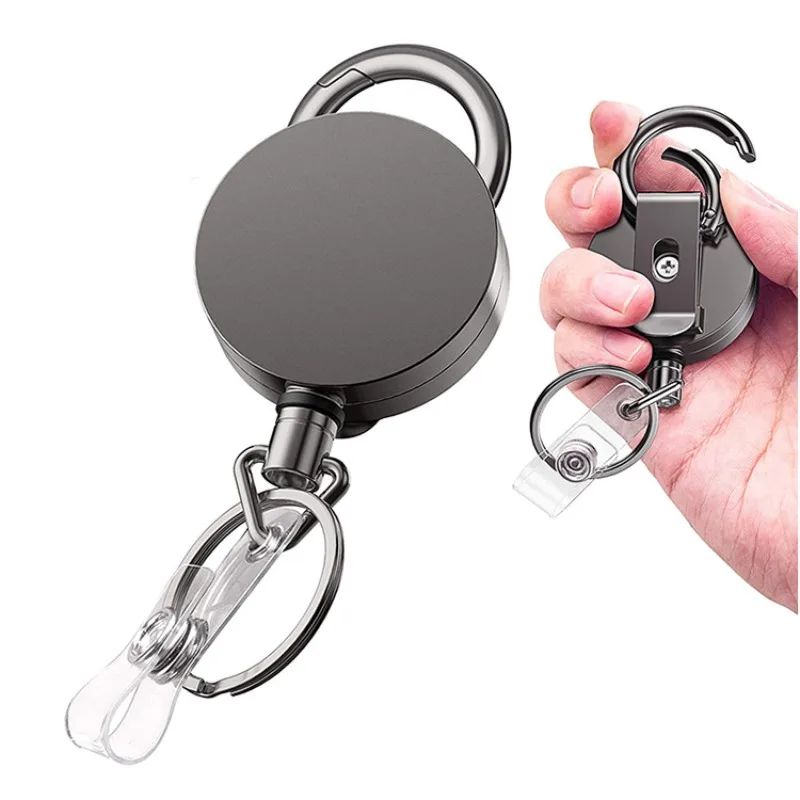 

Black Electroplated Metal Easy Pull Retractable Keychain - Multifunctional Roll Retractable Keychain for Men
