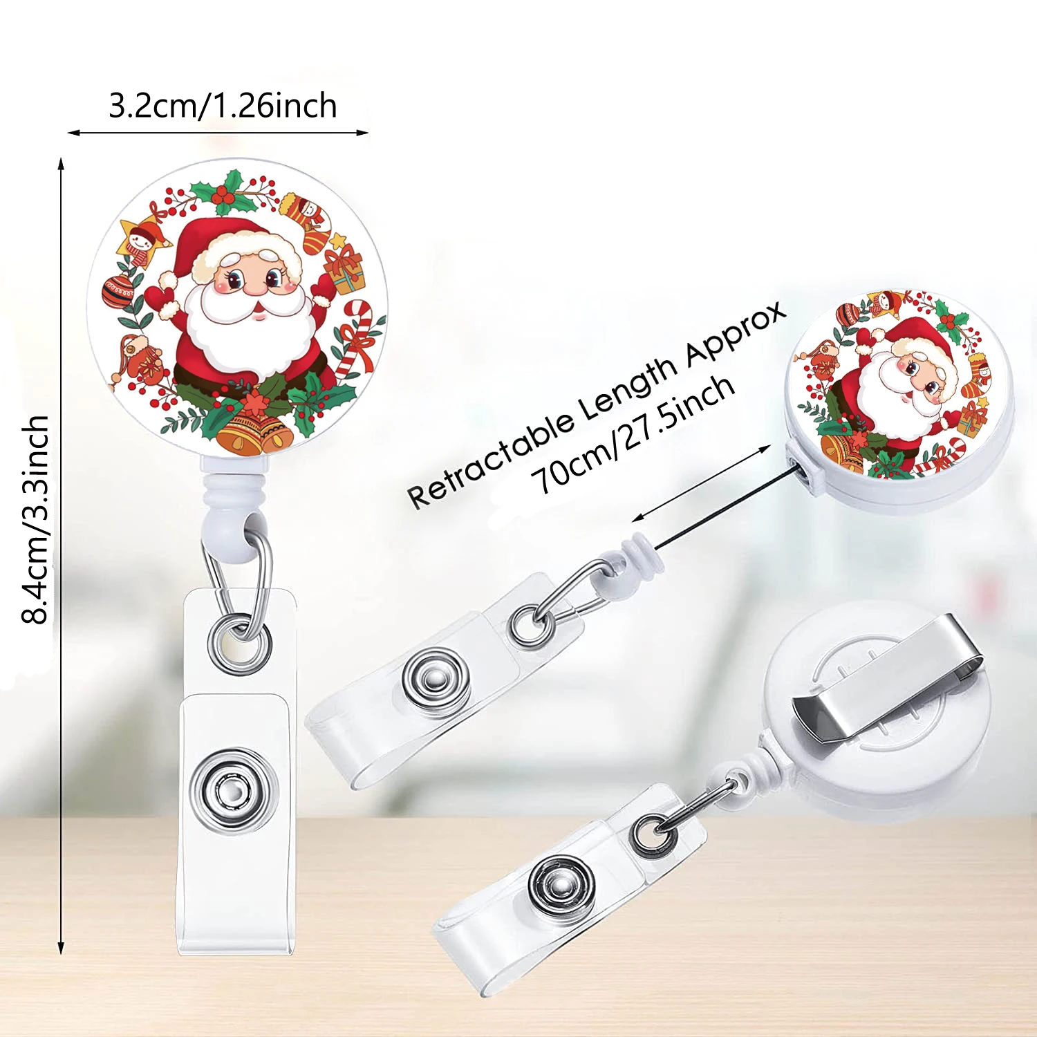 Weihnachts stil einziehbare Abzeichen halter Rollen clip Santa Claus Ausstellungs karten halter Frau Kinder Schneemann ID-Karten ketten clips – Detail 7