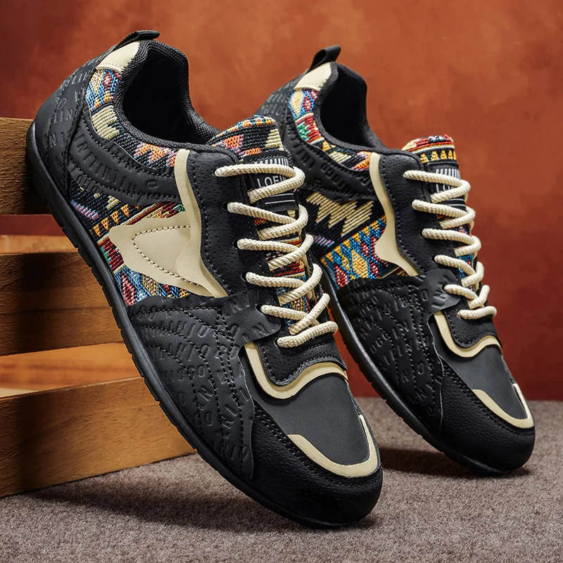 Men's Retro German Trainer - Ethnic Tribal Print Low-Top Casual Shoes, Vintage Fashion Walking Sneakers For Men_vogvips.com
