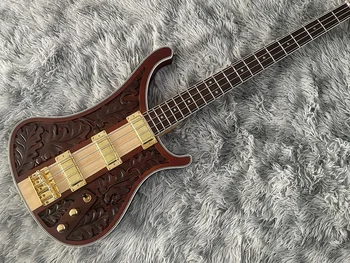 Matte Carved Electric Bass,4003 4 Strings,neck through body，gold Hardware，High Quality Custom Bass Guitar, Free Shipping