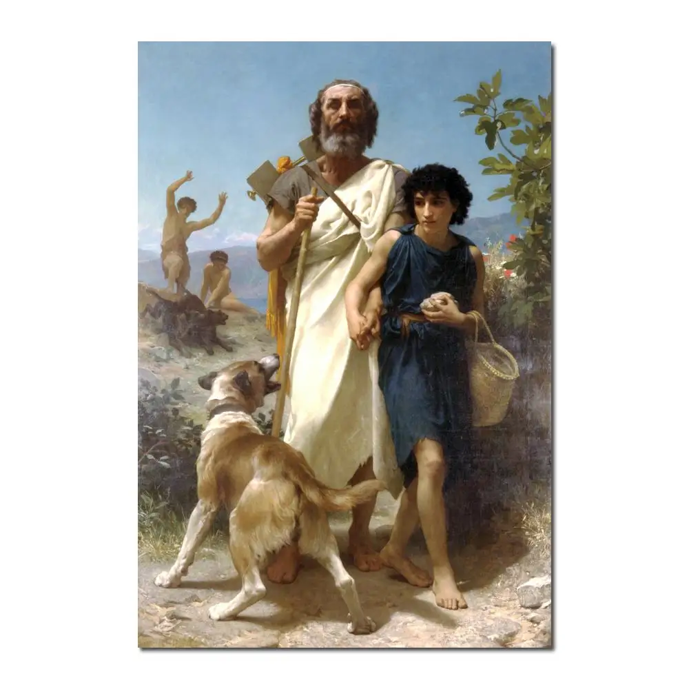 

Portrait Woman painting William Adolphe Bouguereau Homer and his Guide handmade canvas art High quality