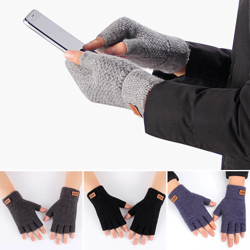 

Women Men Fingerless Gloves Solid Color Half Finger Knitted Alpaca Wool Mitten Winter Warmer Unisex Gloves Outdoor Driving Glove