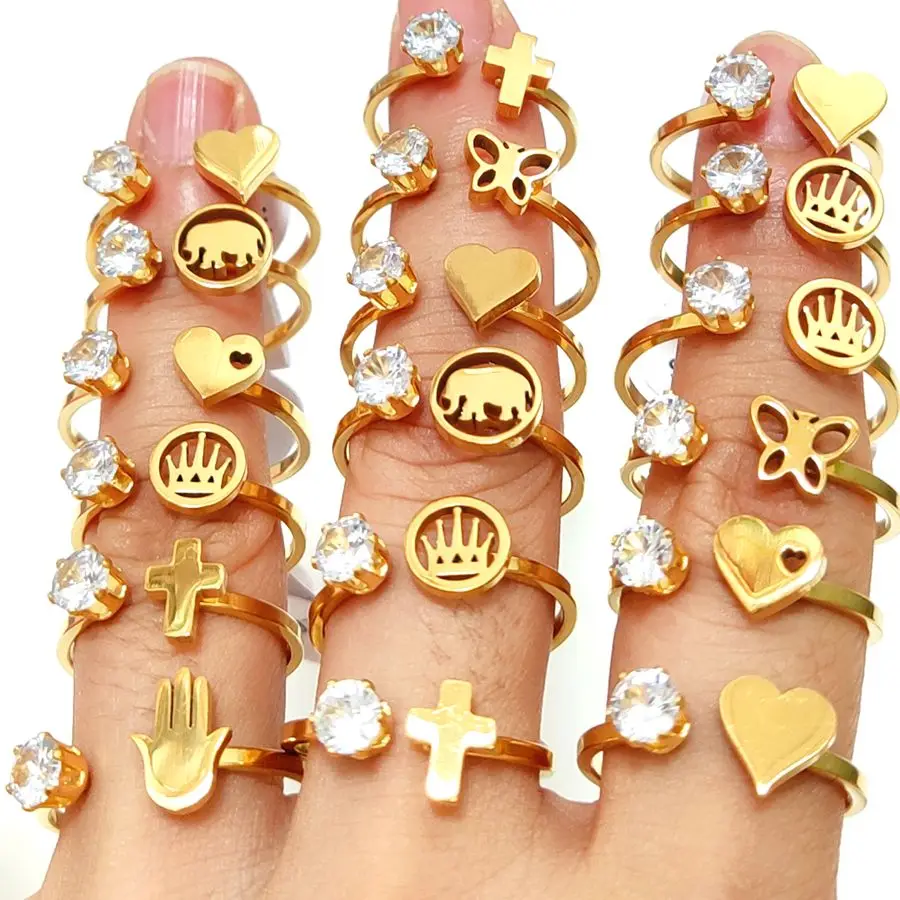 20 Stück Vergoldete Niedliche Gemischte Damen Edelstahl Zirkon Herz-Ringe Süßer Party-Schmuck Geschenk