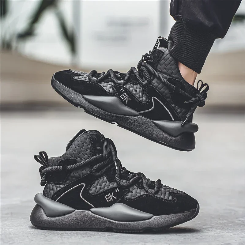 New Autumn and Winter High Cut Plush Warm and Trendy Shoes for Sports and Leisure Men's Fashionable Lace Up Youth Running Shoes 2